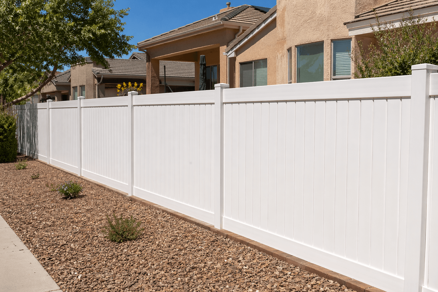 White vinyl privacy fence installed at a home in Albuquerque NM