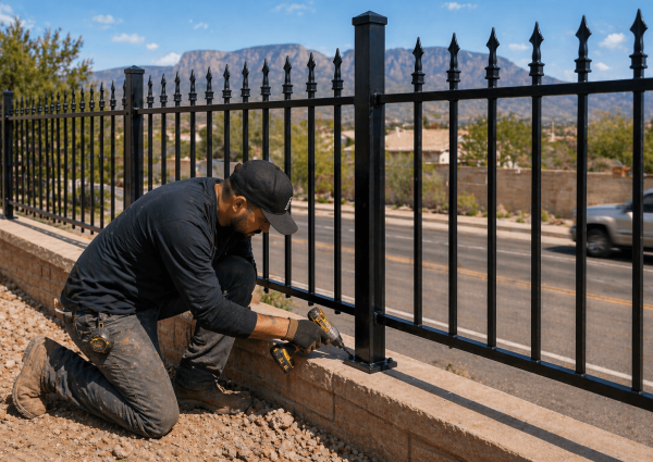 Contractor installing wrought iron fence in Albuquerque NM
